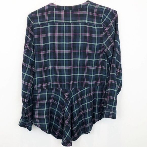 Lucky Brand Blue Plaid Flannel Popover Top Size Small - Picture 2 of 5